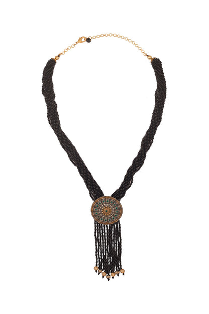Two Tone Finish Beaded  Long Necklace