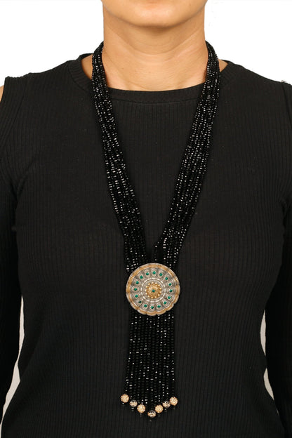 Two Tone Finish Beaded  Long Necklace