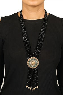 Two Tone Finish Beaded  Long Necklace