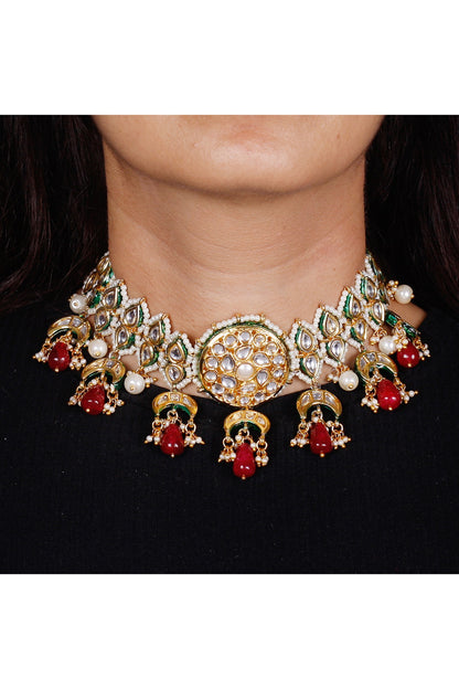 Gold Finish Kundan Polki Necklace