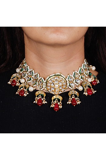 Gold Finish Kundan Polki Necklace
