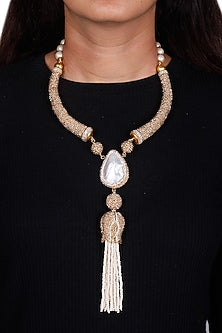 Gold Finish Faux Pearl Necklace