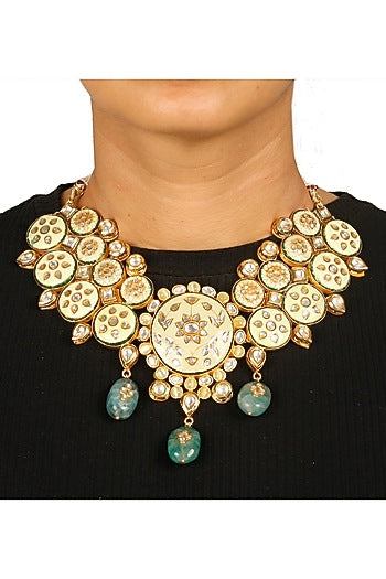 Gold Finish Kundan Meenakari Necklace