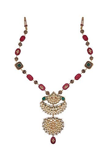 Two Tone Finish Semi Precious Stone Long Necklace