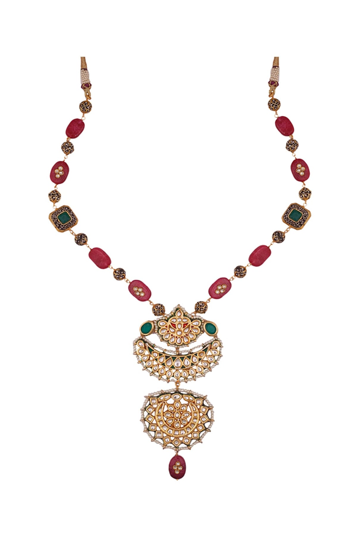 Two Tone Finish Semi Precious Stone Long Necklace