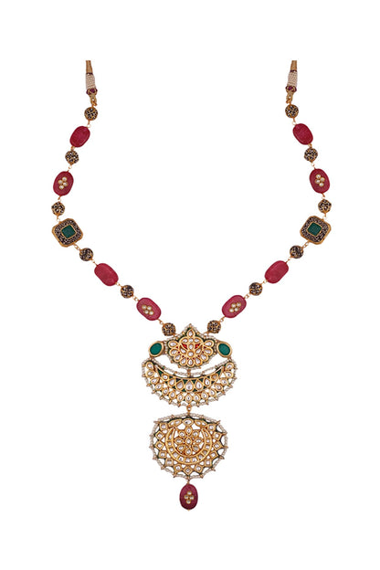 Two Tone Finish Semi Precious Stone Long Necklace