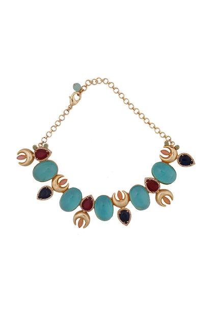 Gold Finish Necklace With Semi Precious Stones