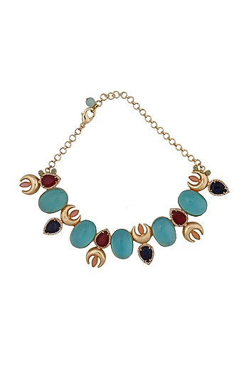 Gold Finish Necklace With Semi Precious Stones