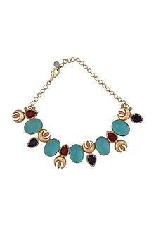 Gold Finish Necklace With Semi Precious Stones