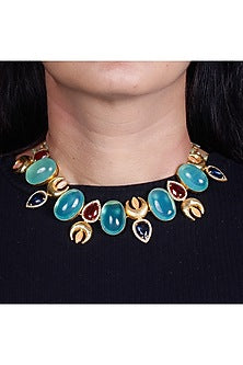 Gold Finish Necklace With Semi Precious Stones