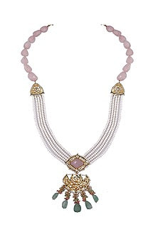 Gold Finish Long Necklace With Kundan Polki