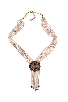 Two Tone Finish Faux Pearl Long Necklace