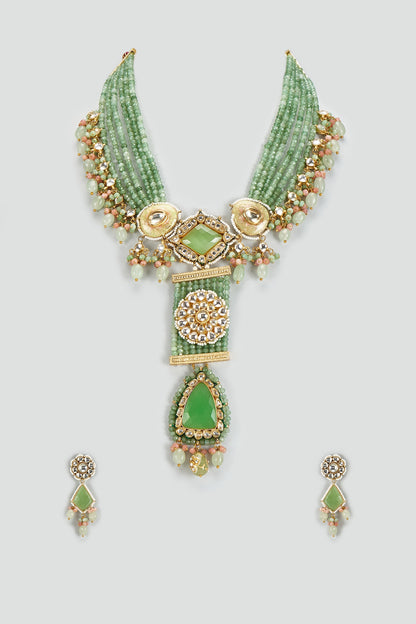Gold Finish Kundan Polki & Semi-Precious Stone Necklace Set