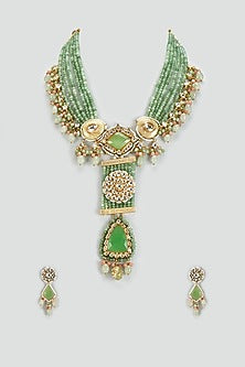 Gold Finish Kundan Polki & Semi-Precious Stone Necklace Set