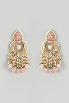 Gold Finish Kundan Polki & Semi-Precious Stone Chandbali Earrings
