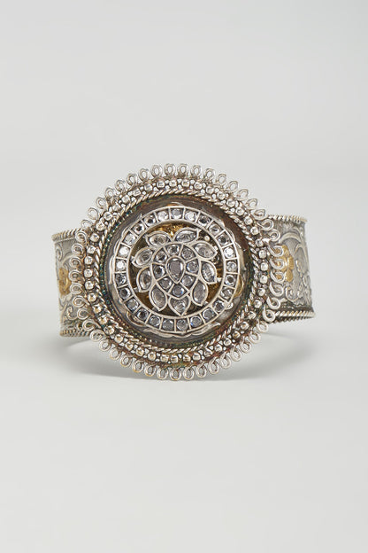 Antique Silver Finish Kundan Polki Bracelet
