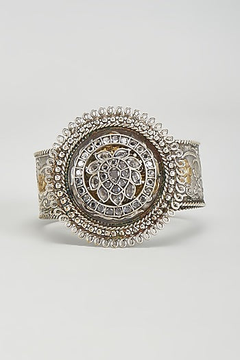 Antique Silver Finish Kundan Polki Bracelet
