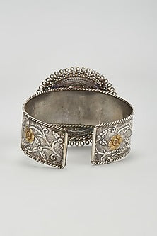 Antique Silver Finish Kundan Polki Bracelet