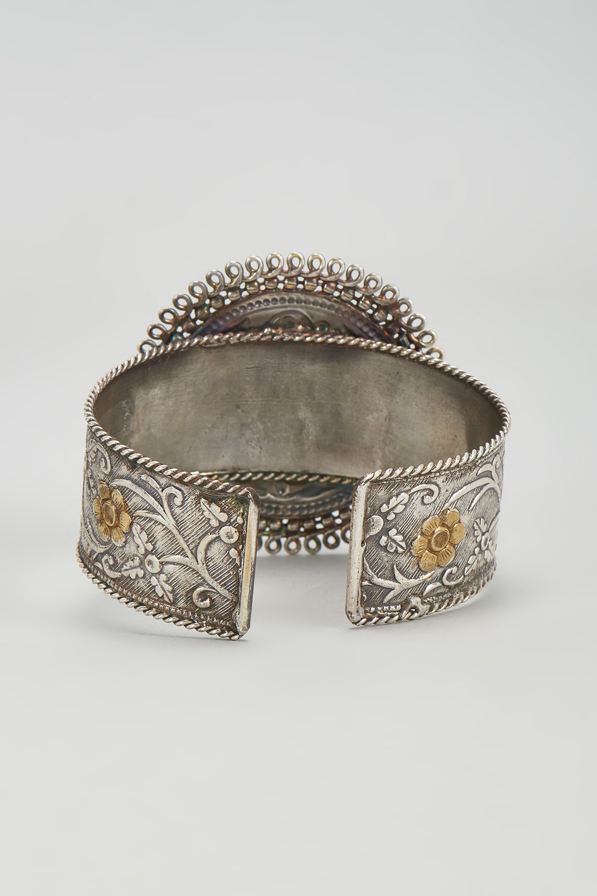 Antique Silver Finish Kundan Polki Bracelet