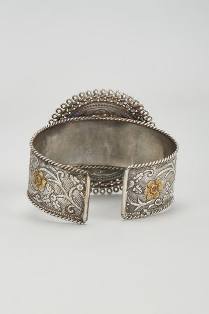 Antique Silver Finish Kundan Polki Bracelet