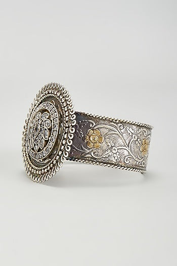 Antique Silver Finish Kundan Polki Bracelet
