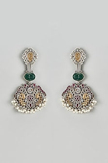 Antique Silver Finish Kundan Polki Dangler Earrings