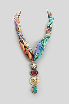 Two Tone Finish Multi-Colored Kundan Polki Scarf Necklace