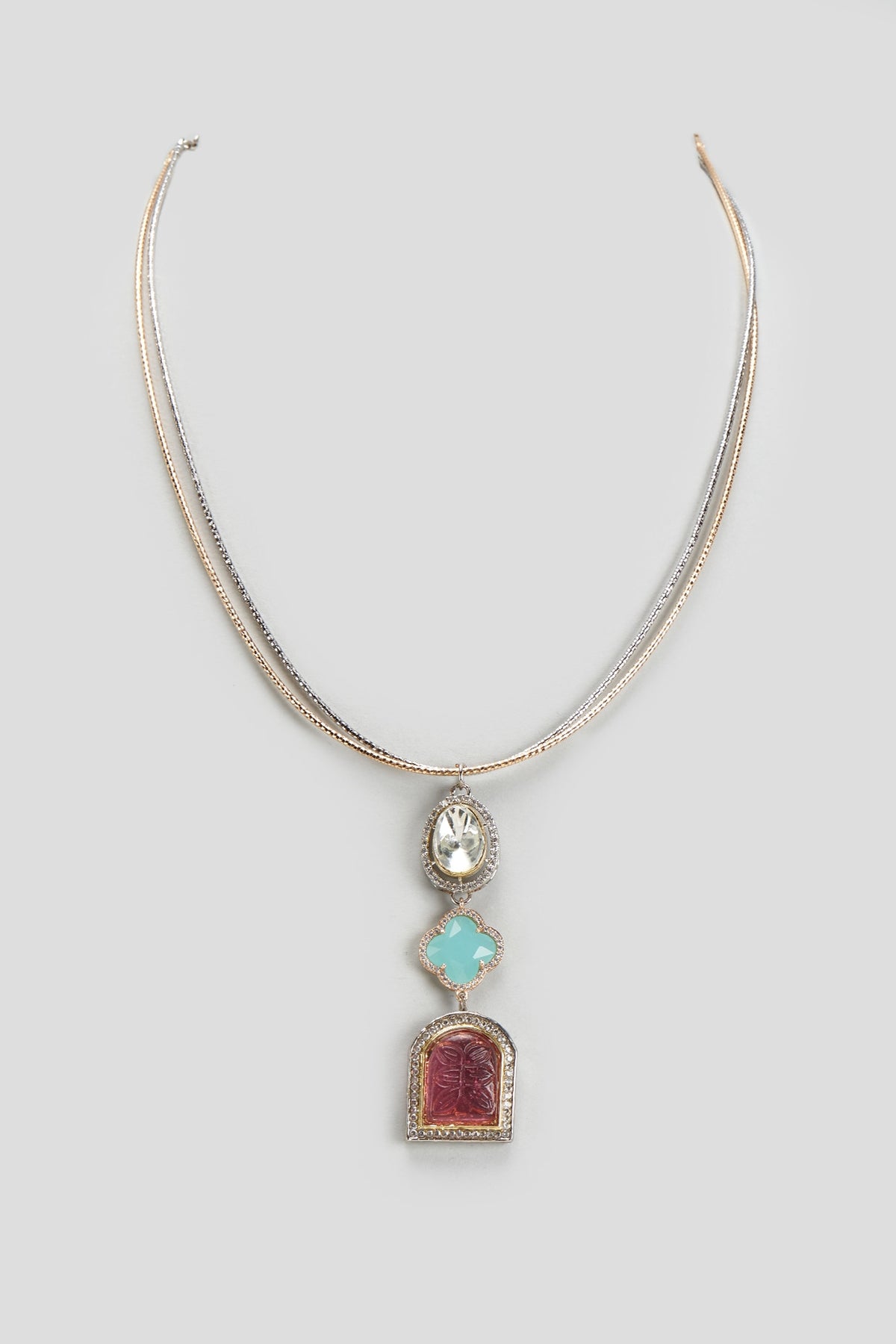 Two Tone Finish Kundan Polki & Semi-Precious Stone Necklace