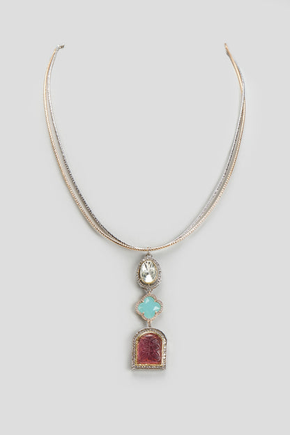 Two Tone Finish Kundan Polki & Semi-Precious Stone Necklace
