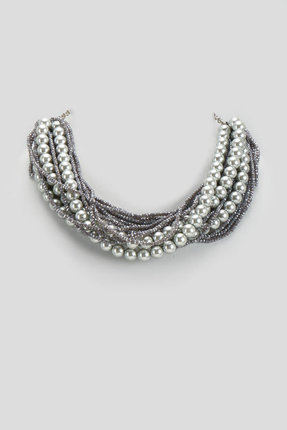 Grey Pearl & Crystal Bead Necklace