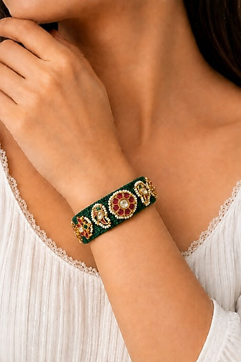 Gold Finish Imitation Kundan Polki Poochi Bracelet