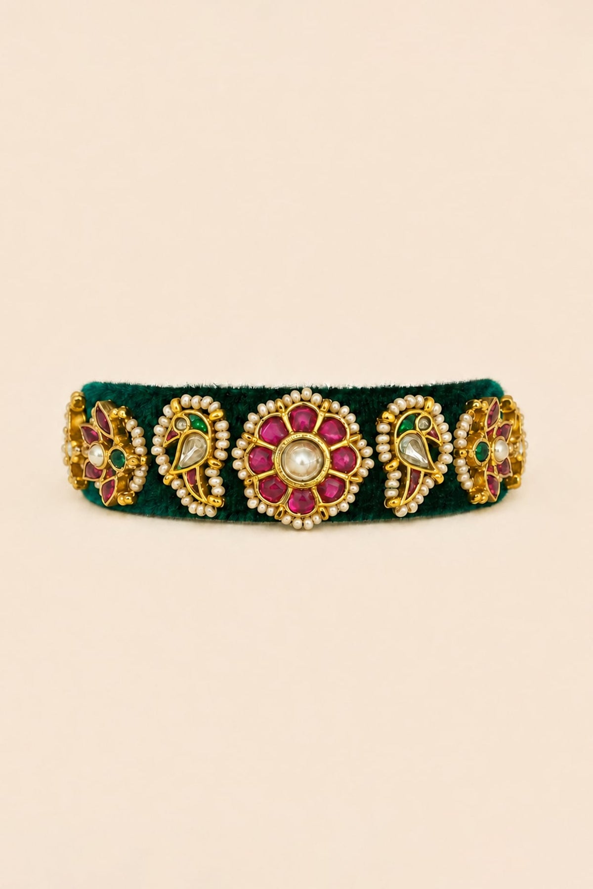 Gold Finish Imitation Kundan Polki Poochi Bracelet