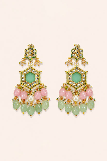 Gold Finish Kundan Polki & Mint Stone Necklace Set