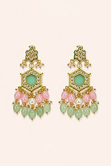 Gold Finish Kundan Polki & Mint Stone Necklace Set