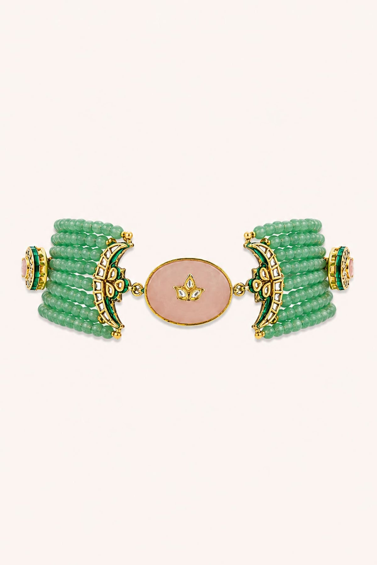 Gold Finish Kundan Polki & Mint Stone Necklace Set