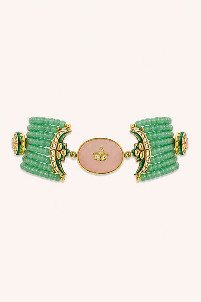Gold Finish Kundan Polki & Mint Stone Necklace Set