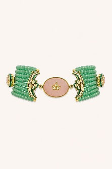 Gold Finish Kundan Polki & Mint Stone Necklace Set