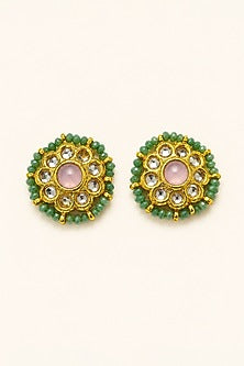 Gold Finish Kundan Polki & Mint Stone Necklace Set