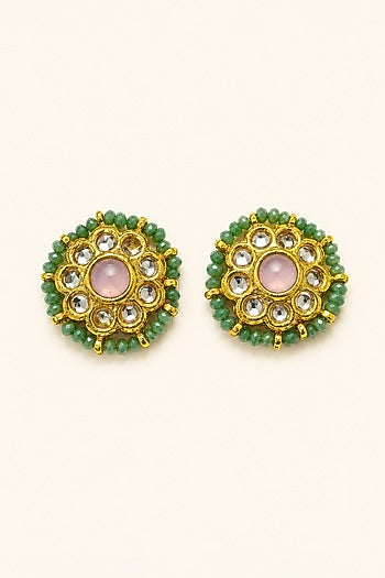 Gold Finish Kundan Polki & Mint Stone Necklace Set