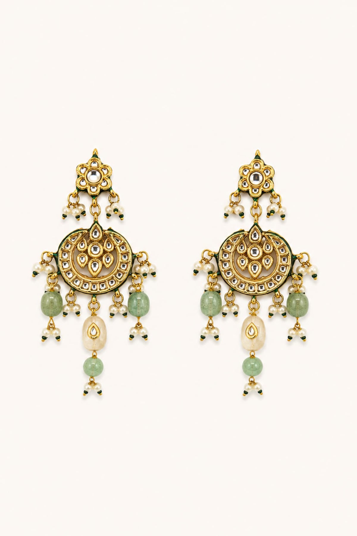 Gold Finish Kundan Polki & Multi-Colored Stone Necklace Set
