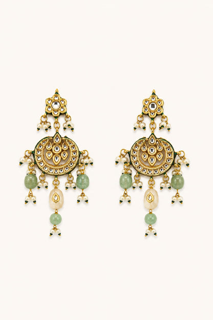 Gold Finish Kundan Polki & Multi-Colored Stone Necklace Set