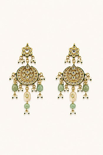 Gold Finish Kundan Polki & Multi-Colored Stone Necklace Set