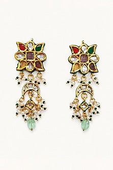 Gold Finish Kundan Polki & Multi-Colored Stone Necklace Set
