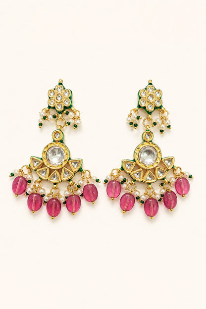 Gold Finish Kundan Polki & Ruby Stone Necklace Set