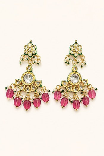 Gold Finish Kundan Polki & Ruby Stone Necklace Set
