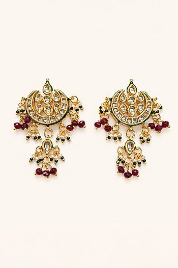Gold Finish Kundan Polki & Red Stone Necklace Set