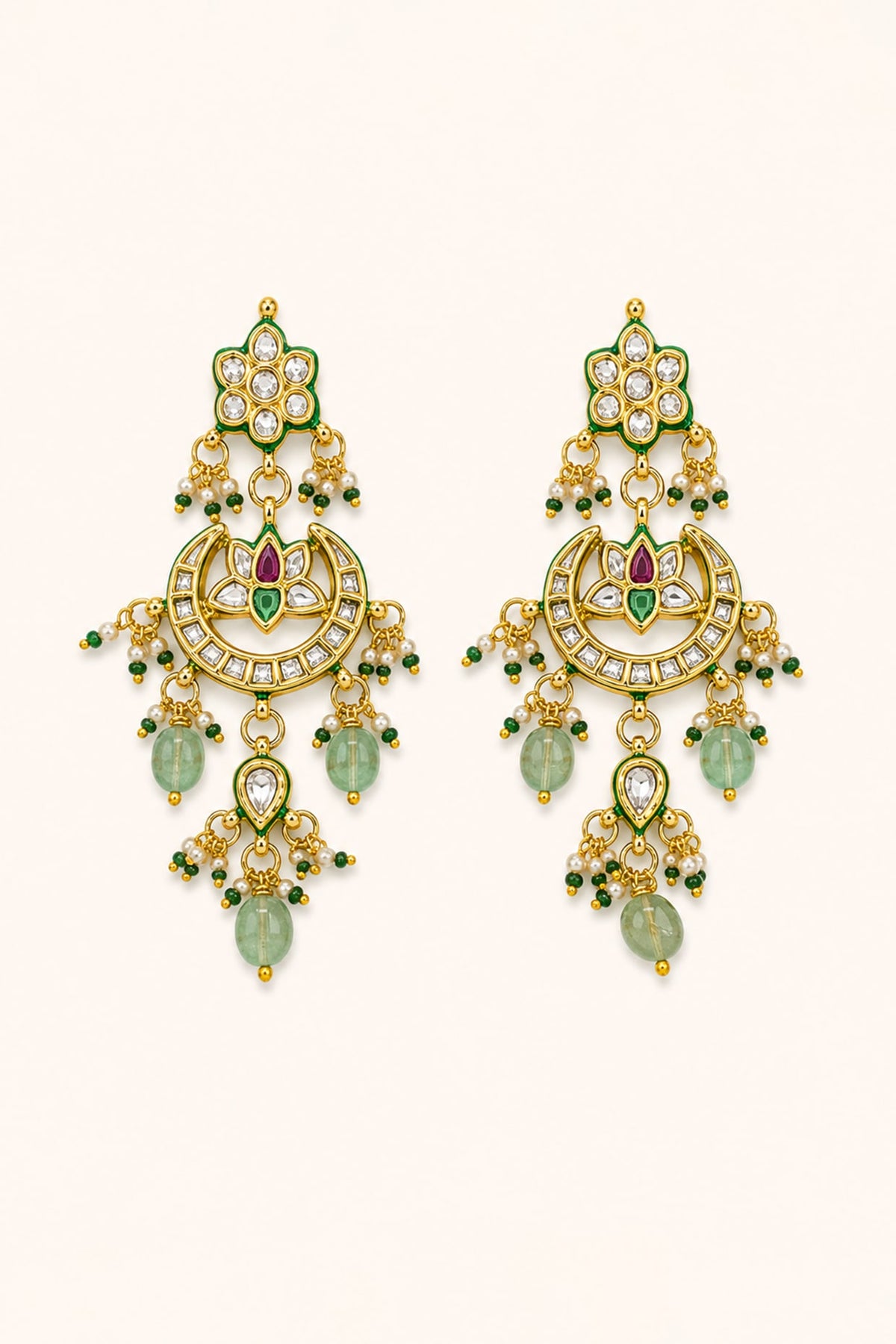 Gold Finish Kundan Polki & Mint Stone Necklace Set
