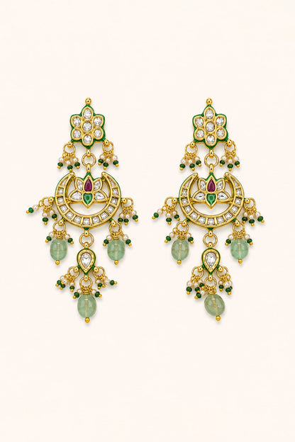 Gold Finish Kundan Polki & Mint Stone Necklace Set