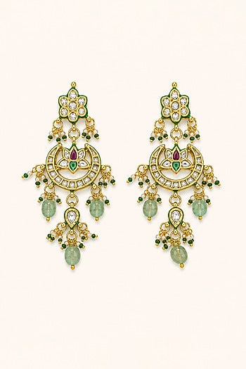 Gold Finish Kundan Polki & Mint Stone Necklace Set