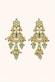 Gold Finish Kundan Polki & Mint Stone Necklace Set